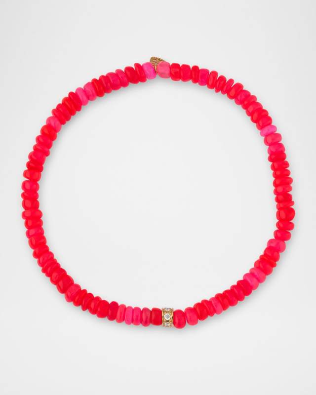 14K Pave Diamond 4mm Wheel on Hot Pink Opal Bracelet